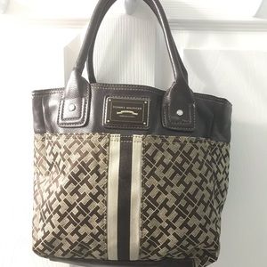 Tommy Hilfiger small canvas and leather tote purse